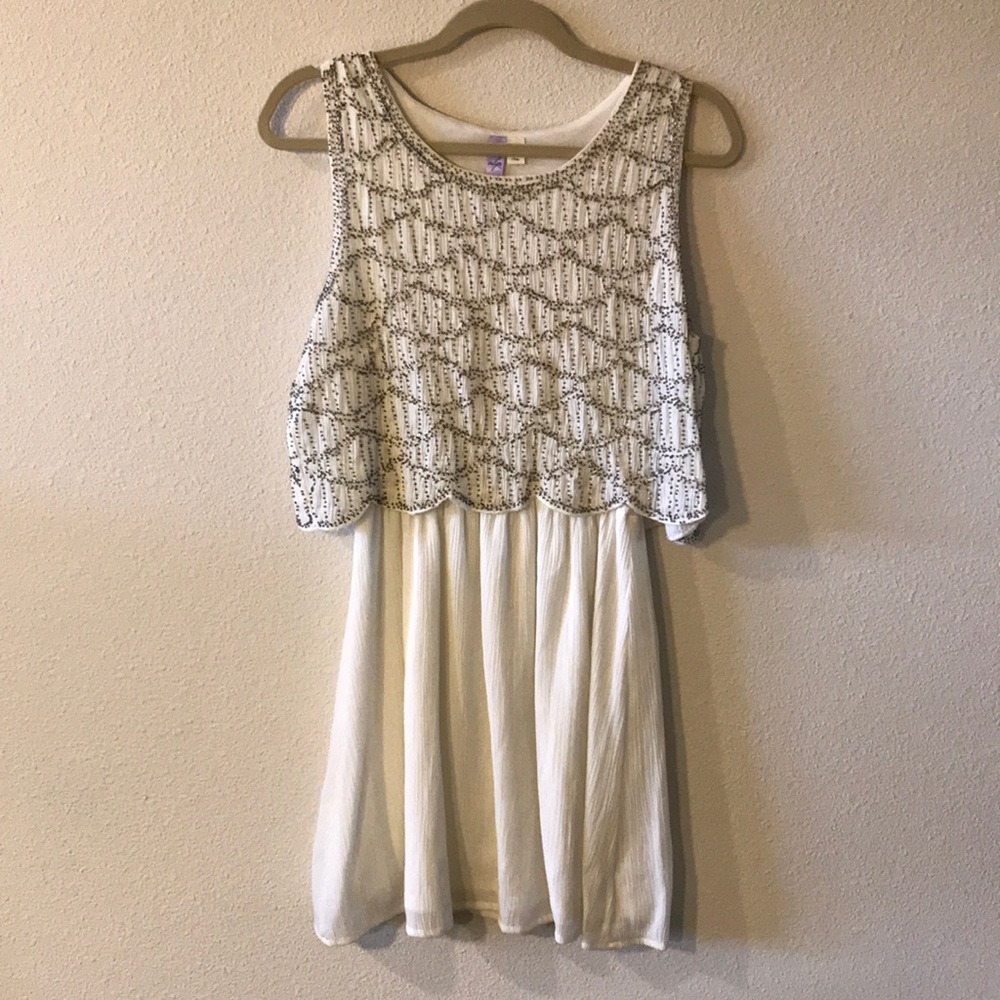 Francesca’s White Beaded Overlay Dress Size M
